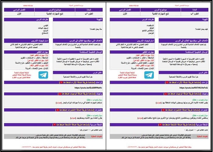 واجبات علوم الصف الثاني الابتدائي الفصل الأول مدرستي