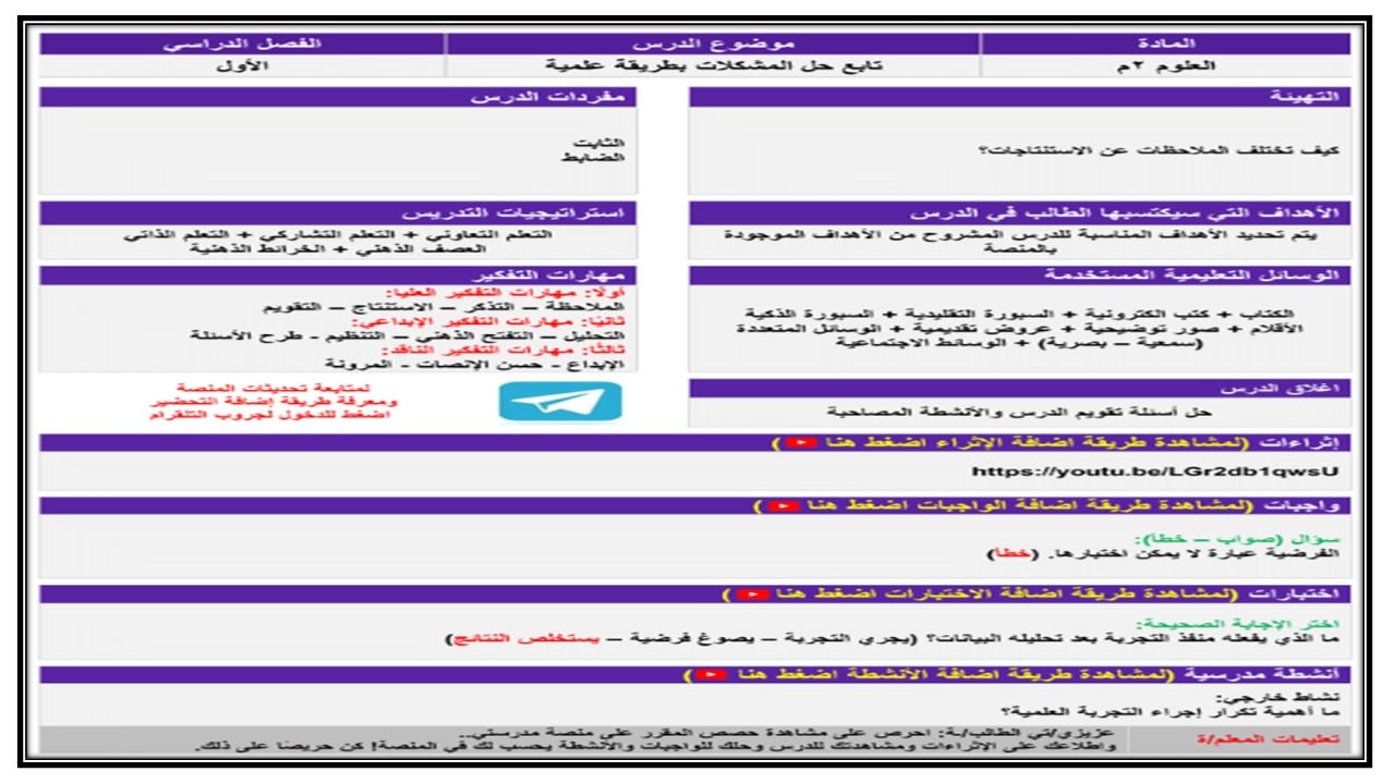 واجبات علوم ثاني متوسط الفصل الأول مدرستي