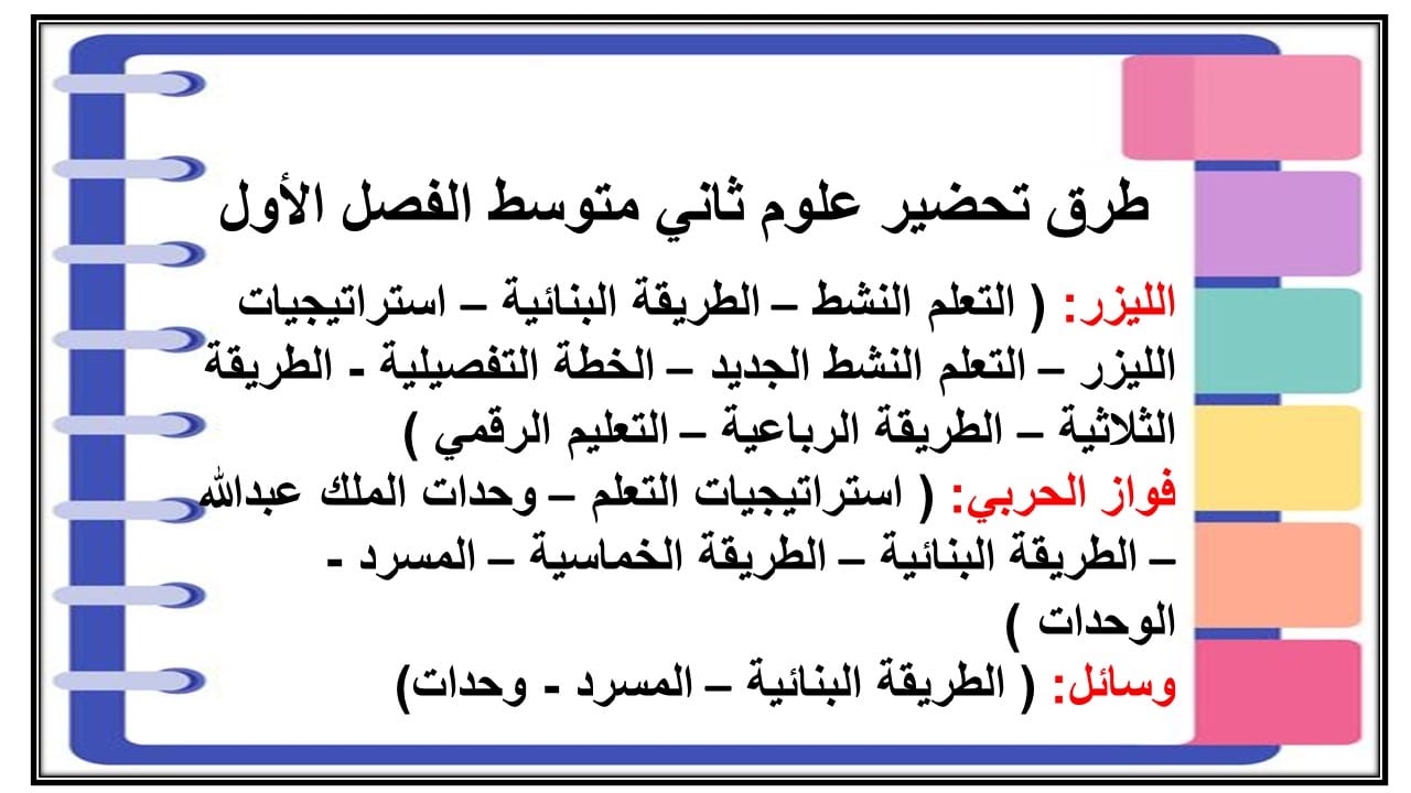 واجبات علوم ثاني متوسط الفصل الأول مدرستي