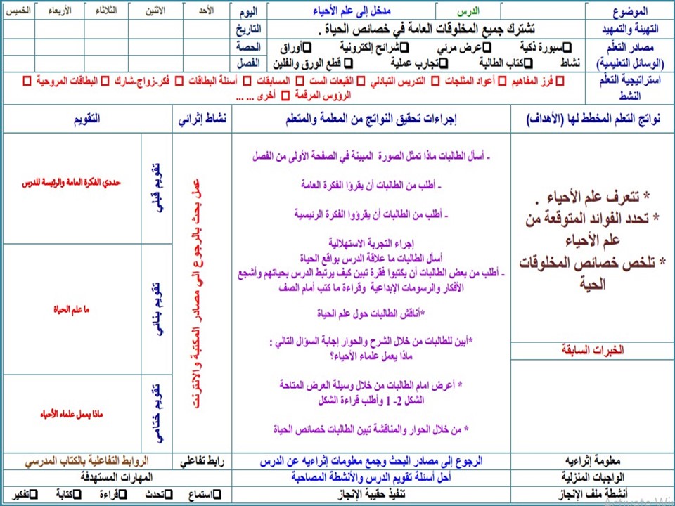 أوراق عمل مادة أحياء 1 مسارات