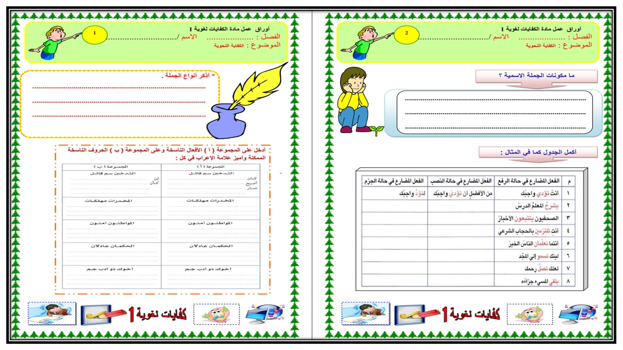 أوراق عمل مادة الكفايات اللغوية 1-1 مسارات