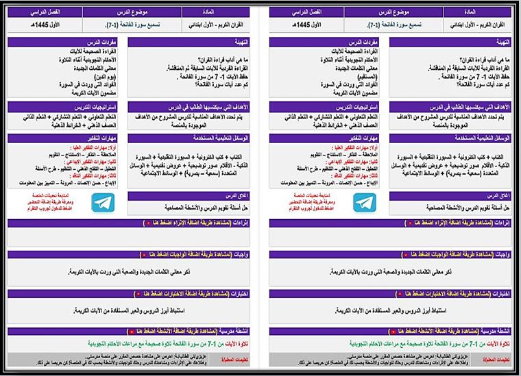 اغلاق الدرس القرآن الكريم الصف الأول الابتدائي الفصل الأول مدرستي