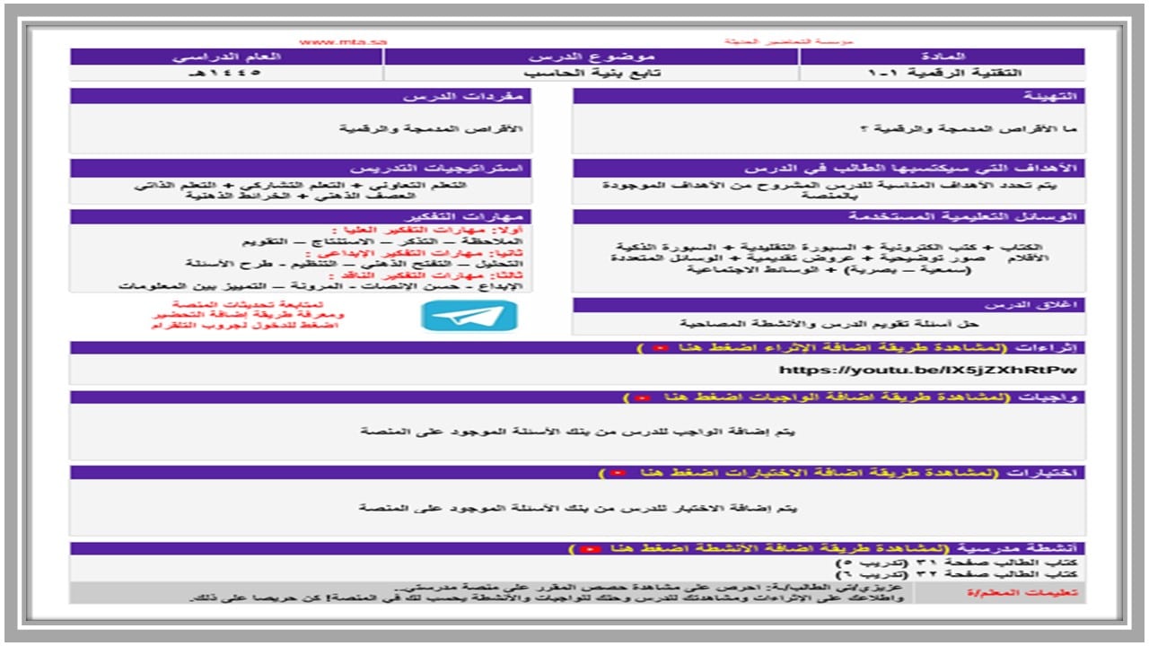 اغلاق الدرس تقنية رقمية 1-1 مسارات الفصل الأول مدرستي