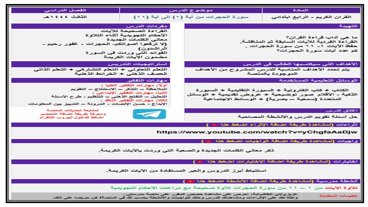 اغلاق الدرس مادة القرآن الكريم ثاني ابتدائي الفصل الأول مدرستي