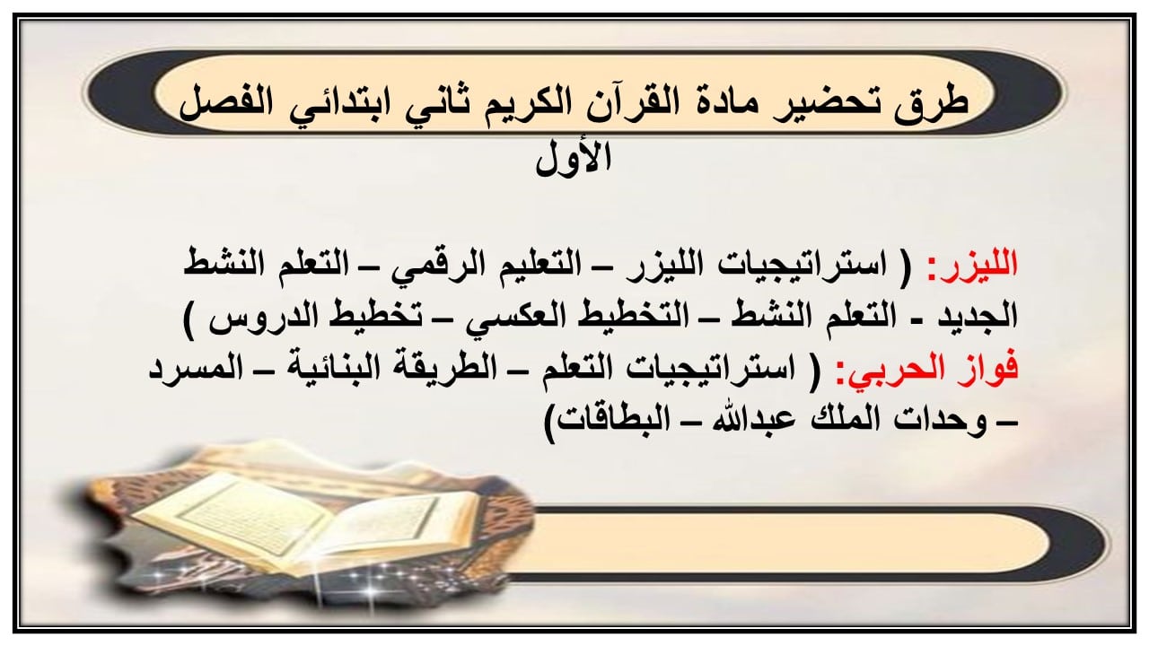 اغلاق الدرس مادة القرآن الكريم ثاني ابتدائي الفصل الأول مدرستي