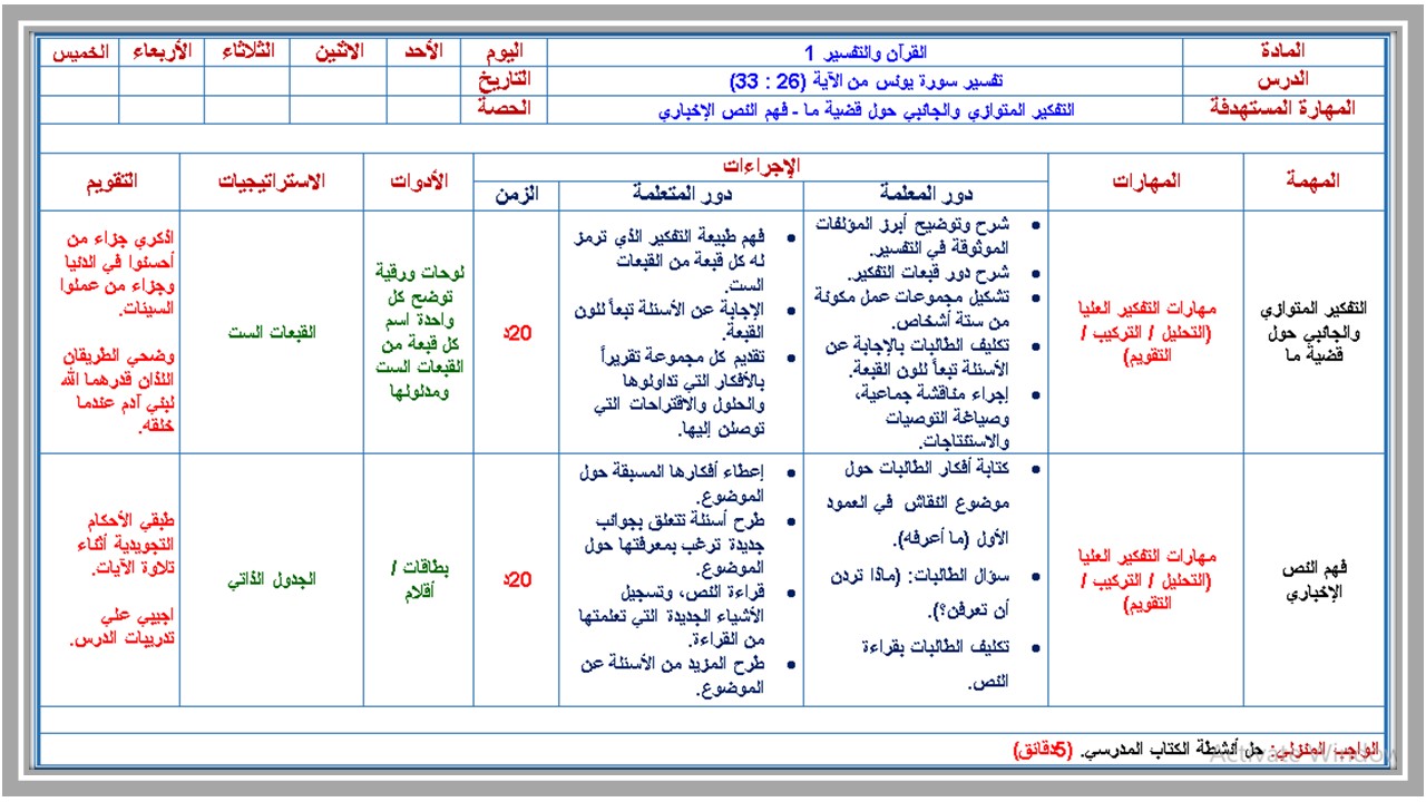 تحضير مادة القرآن وتفسيره التعليم الثانوي نظام المسارات