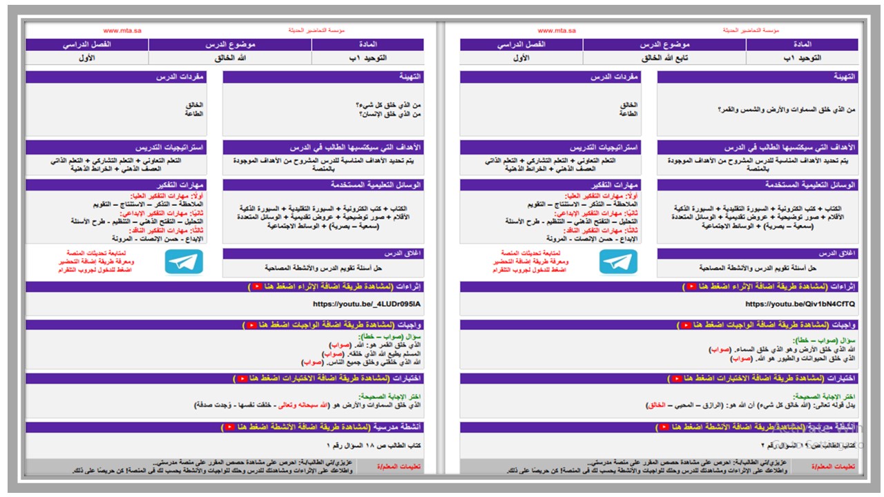تحضير مدرستي الدراسات الإسلامية الصف الأول الابتدائي الفصل الأول