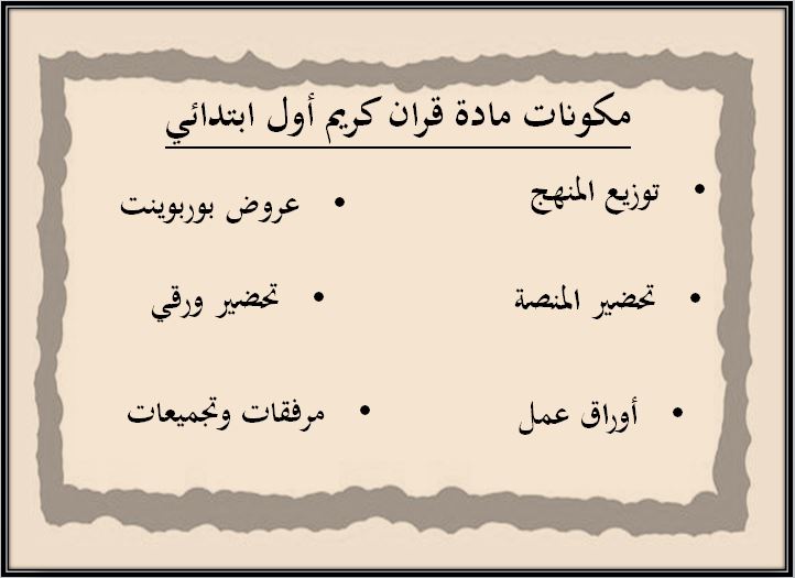 مفردات الدرس القرآن الكريم صف أول ابتدائي الفصل الأول مدرستي
