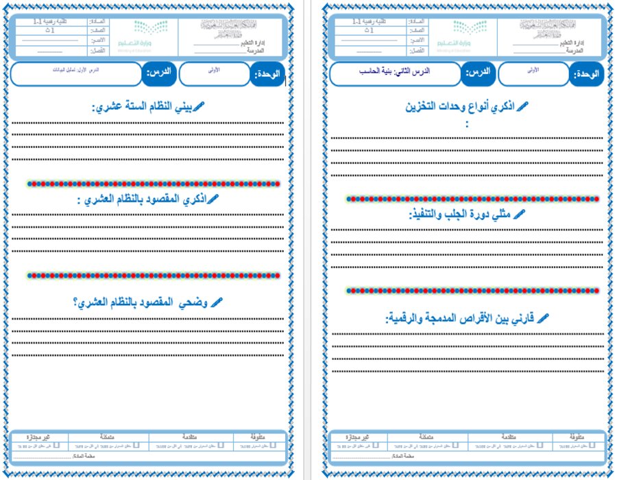 مفردات الدرس تقنية رقمية 1-1 مسارات الفصل الأول مدرستي