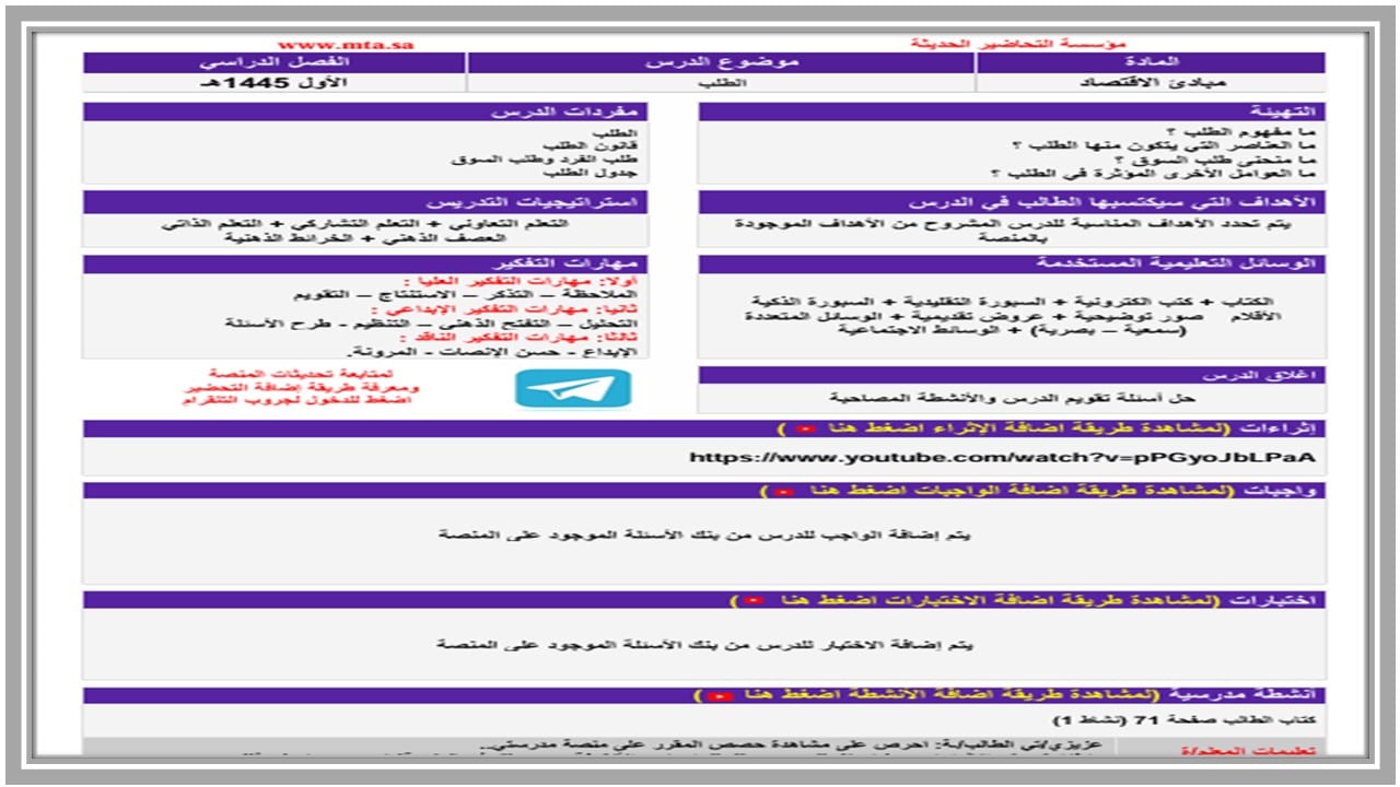 مفردات الدرس مبادئ الاقتصاد مسارات الفصل الأول مدرستي 