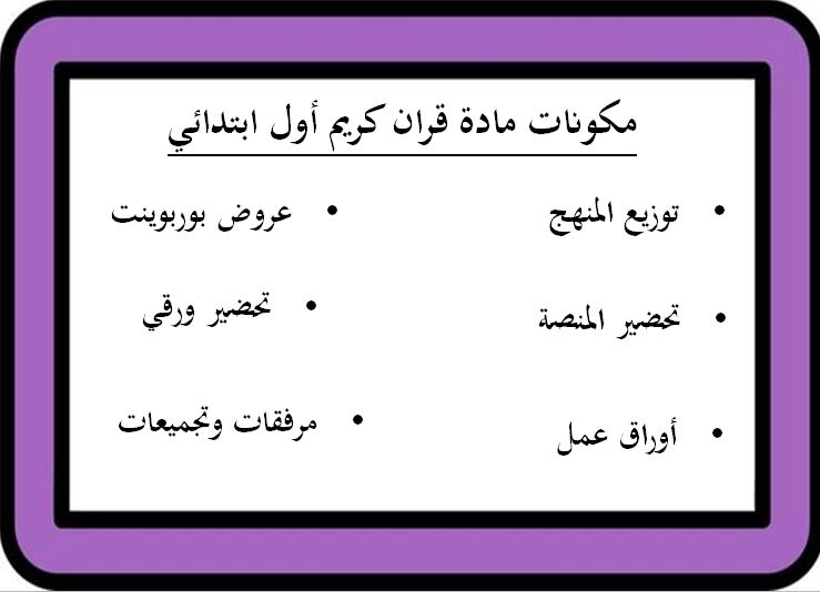 مكونات القرآن الكريم أول ابتدائي الفصل الدراسي الأول