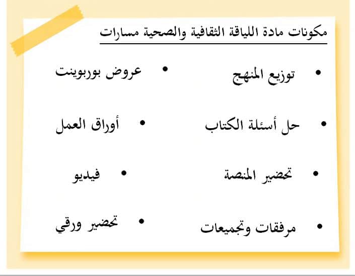 مكونات مادة اللياقة والثقافة الصحية نظام المسارات الفصل  الأول