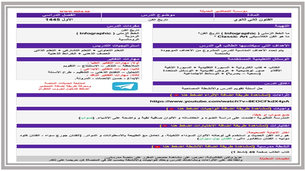مهارات التفكير الفنون مسارات الفصل الأول مدرستي