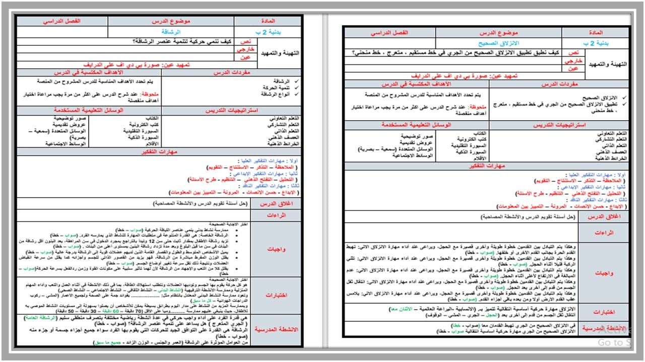 مهارات التفكير مادة التربيه البدنيه ثاني ابتدائي الفصل الأول مدرستي