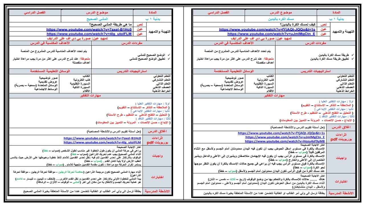 واجبات التربيه البدنية الصف الأول الابتدائي الفصل الأول مدرستي