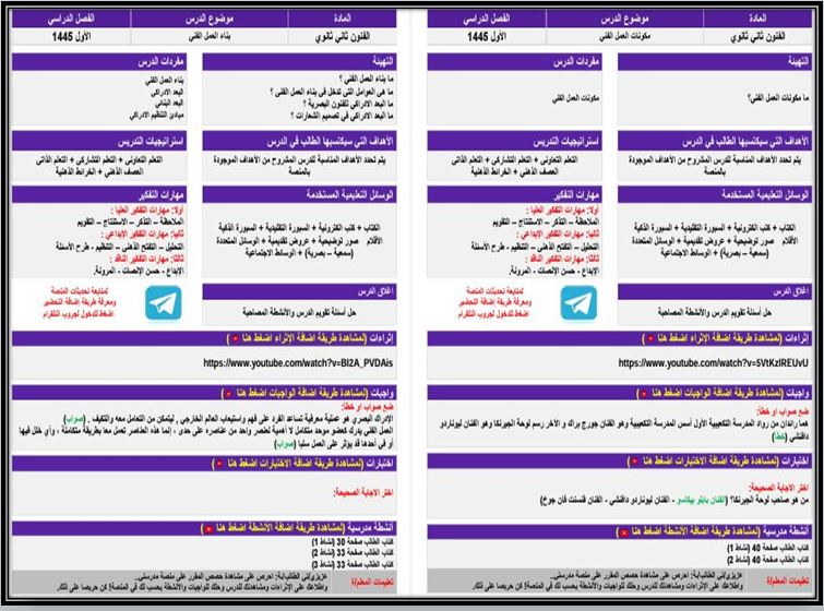 واجبات الفنون مسارات الفصل الأول مدرستي