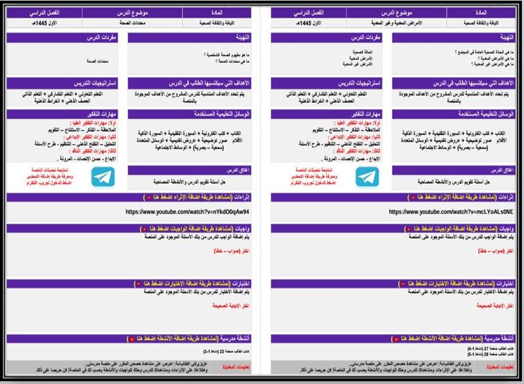 واجبات اللياقة والثقافة الصحية مسارات الفصل الأول مدرستي