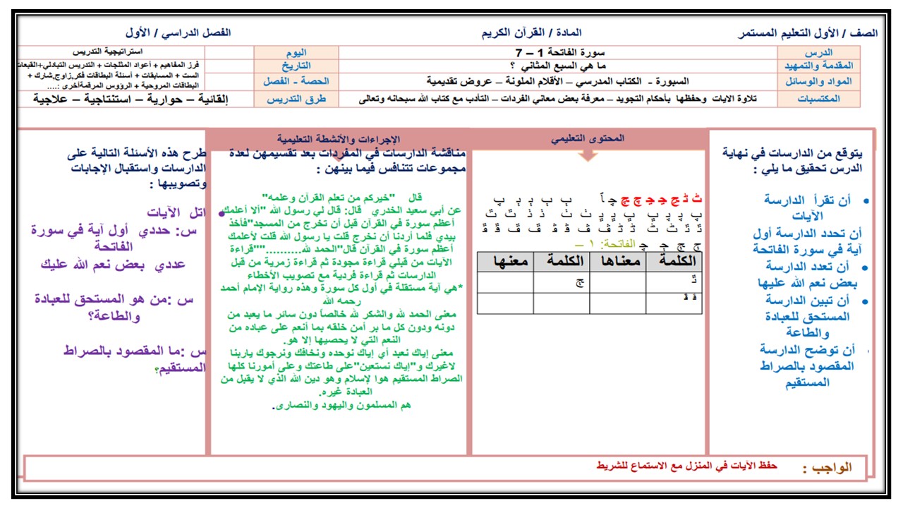 اغلاق الدرس قرآن كريم التعليم المستمر الفصل الأول مدرستي