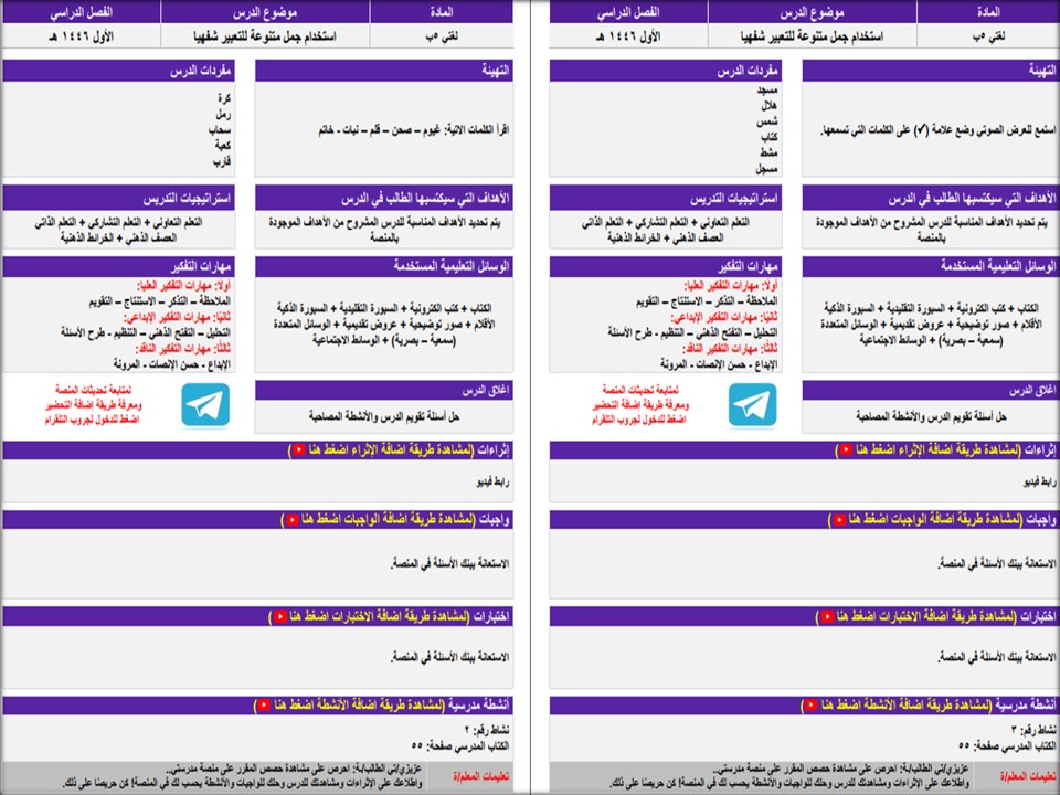 اغلاق الدرس لغتي التربية الفكرية الفصل الأول مدرستي