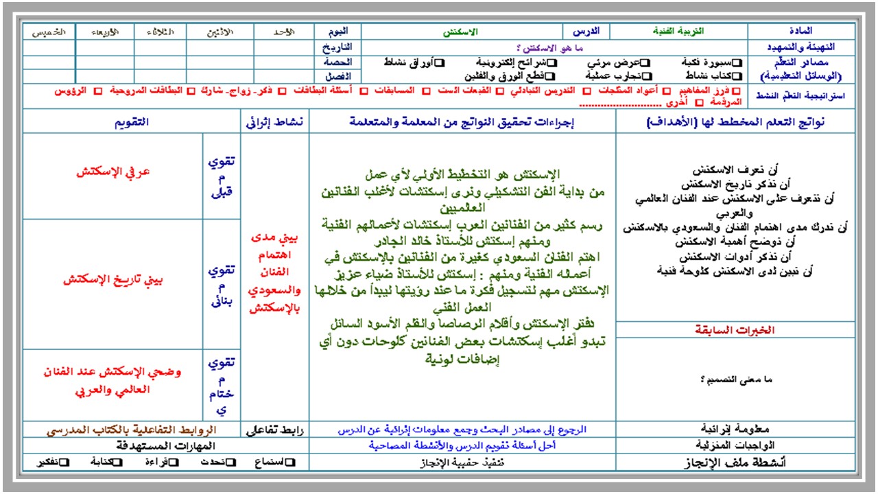 اغلاق الدرس مادة التربية الفنية التعليم المستمر الفصل الأول مدرستي 
