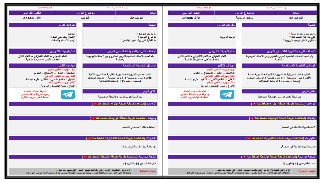 اغلاق الدرس مادة علوم دينية التعليم المستمر الفصل الأول مدرستي