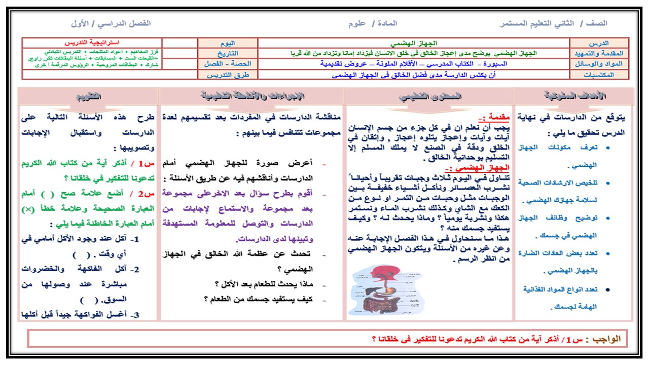 اغلاق الدرس مادة علوم واقتصاد التعليم المستمر الفصل الأول مدرستي