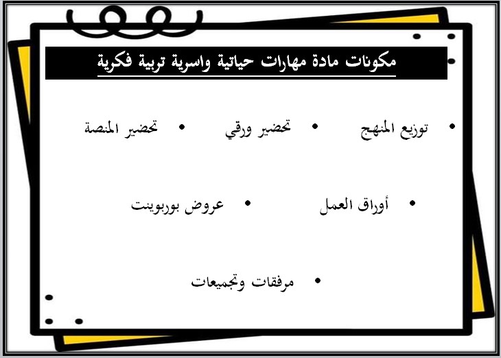 مفردات الدرس المهارات حياتية وأسرية التربية الفكرية الفصل الأول مدرستي