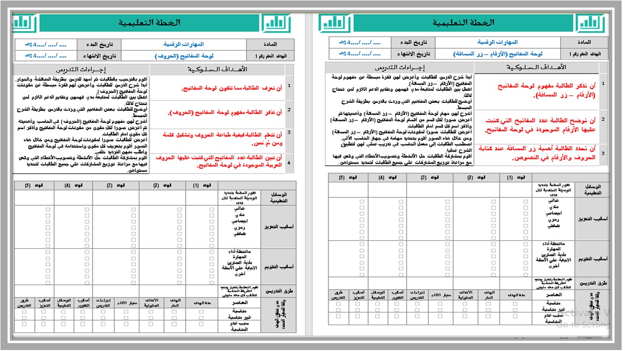 مفردات الدرس مادة المهارات الرقمية التربية الفكرية الفصل الأول مدرستي