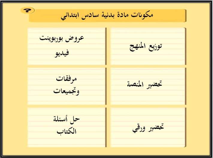 مكونات التربية البدنية الصف السادس الابتدائي الفصل الدراسي الأول