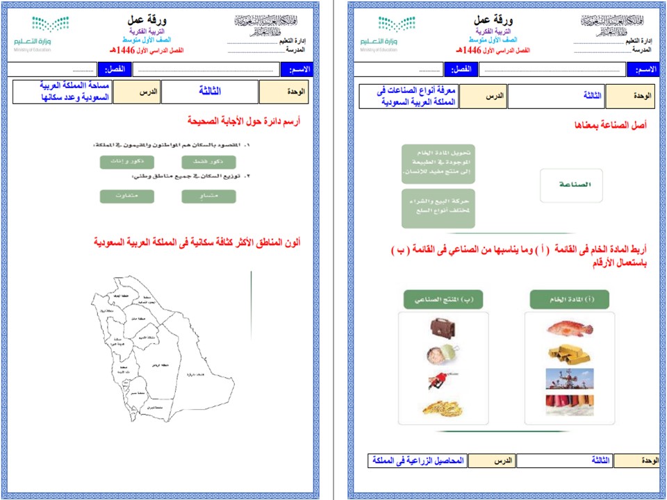 مهارات التفكير الدراسات الاجتماعية التربية الفكرية الفصل الأول مدرستي