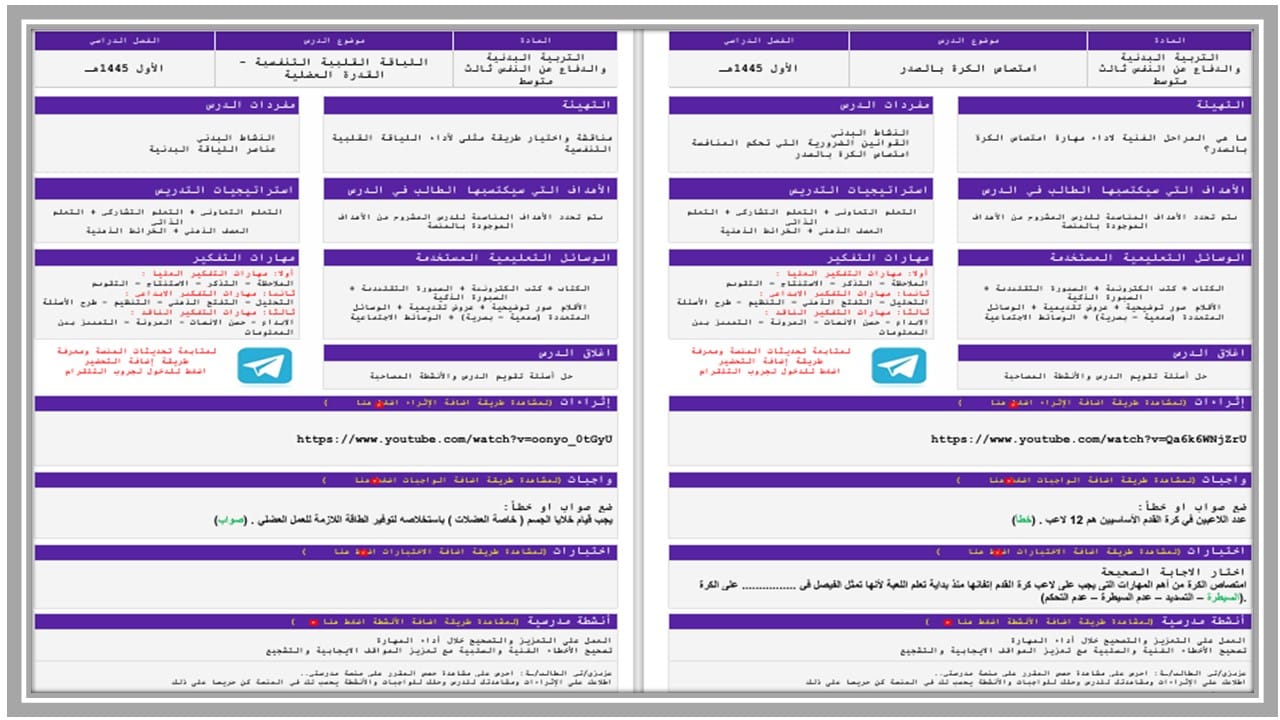 مهارات التفكير تربية بدنية ثالث متوسط الفصل الأول مدرستي 