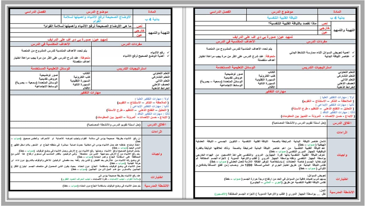 مهارات التفكير تربيه بدنية رابع ابتدائي الفصل الأول مدرستي