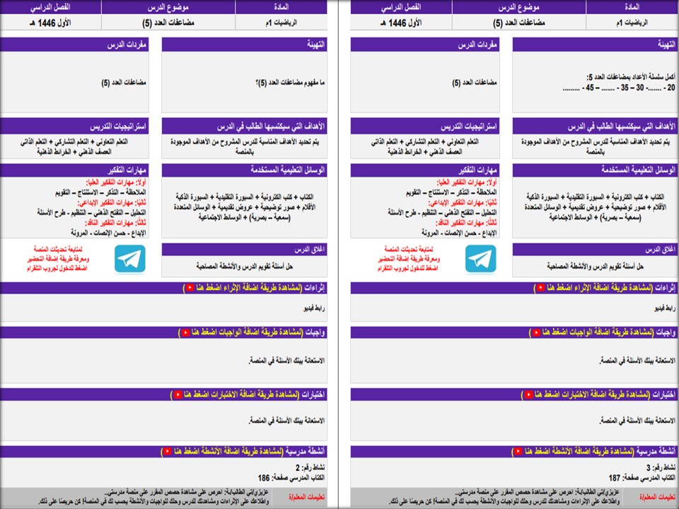 مهارات التفكير مادة الرياضيات التربية الفكرية الفصل الأول مدرستي