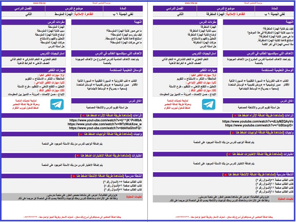 تحضير لمنصة مدرستى لغتي الصف السادس الابتدائي الفصل الثاني