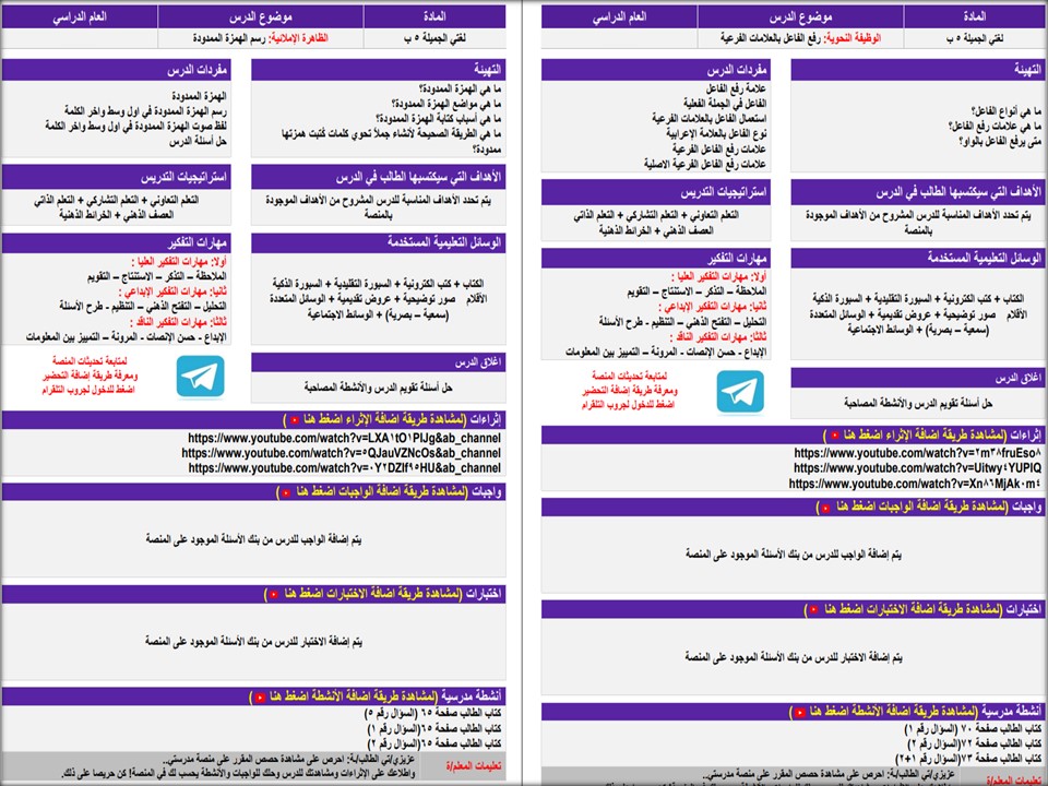 تحضير منصة مدرستى لغتي الصف الخامس الابتدائي الفصل الثاني