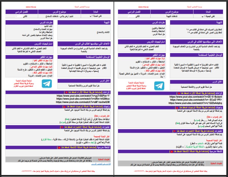 تحضير منصة مدرستي لغتي الصف الأول الابتدائي الفصل الثاني