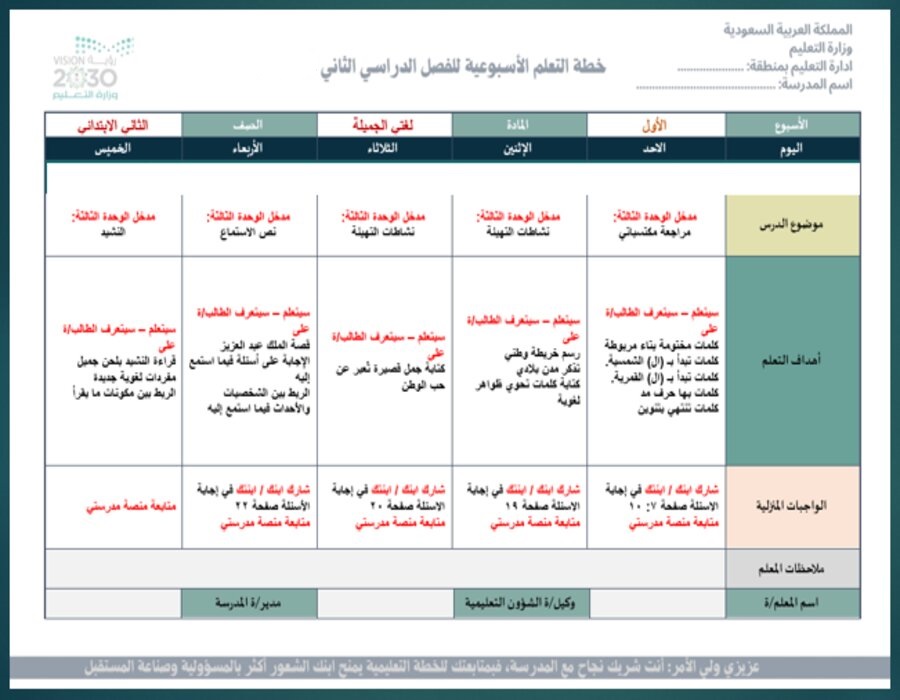 تحضير منصة مدرستي لغتي الصف الثاني الابتدائي الفصل الثاني