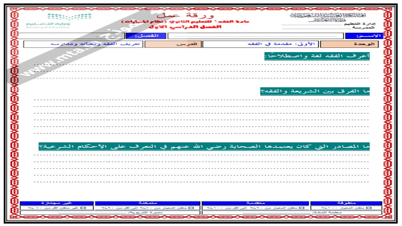 اختبار منصة مدرستي الفقه 1 مسارات الفصل الثاني اختبار منصة مدرستي الفقه 1 مسارات الفصل الثاني