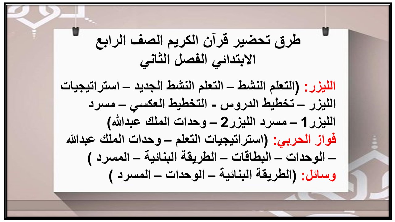 اختبار منصه مدرستى مادة القرآن الكريم الصف الرابع الابتدائي الفصل الثاني  