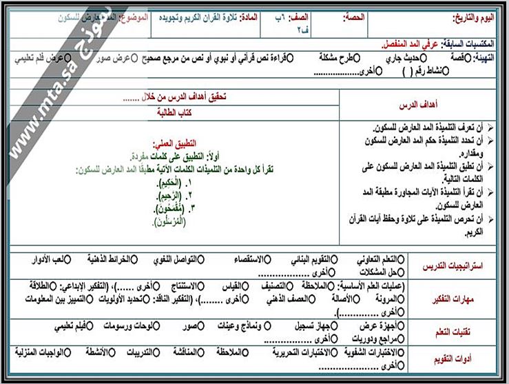 اختبار منصه مدرستي قرآن كريم الصف السادس الابتدائي الفصل الثاني
