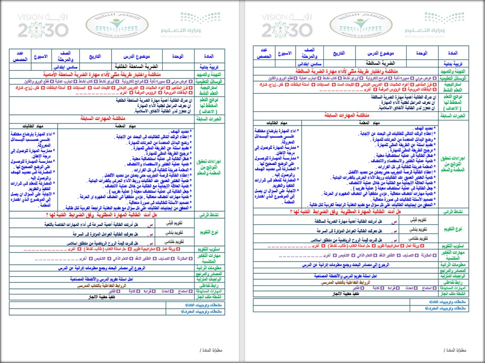 تحضير منصة مدرستي تربية بدنية الصف السادس الابتدائي الفصل الثاني