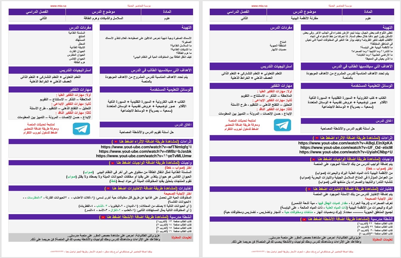 تحضير منصة مدرستي علوم الصف السادس الابتدائي الفصل الثاني