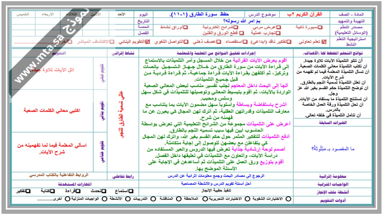 مفردات الدرس منصة مدرستي قرآن الكريم الصف الثاني الابتدائي الفصل الثاني