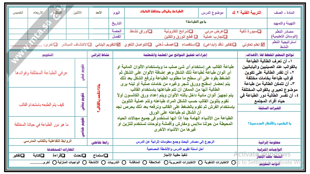 إغلاق الدرس منصة مدرستى التربية الفنية التعليم المستمر الفصل الثاني