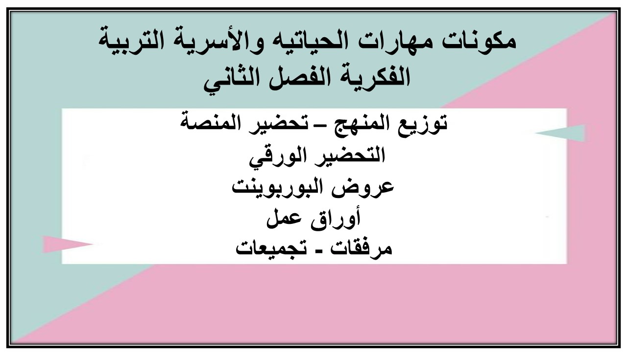 اثراءات منصة مدرستي مهارات الحياتيه والأسرية التربية الفكرية الفصل الثاني