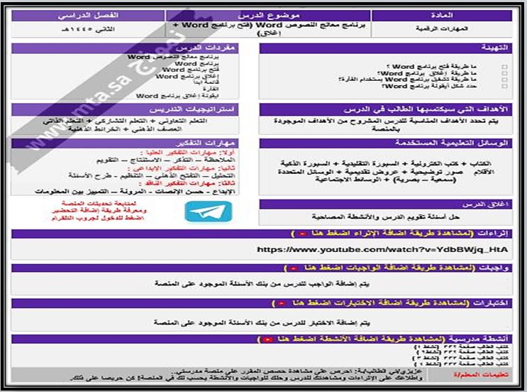 اغلاق الدرس منصة مدرستي مهارات رقمية التربية الفكرية الفصل الثاني