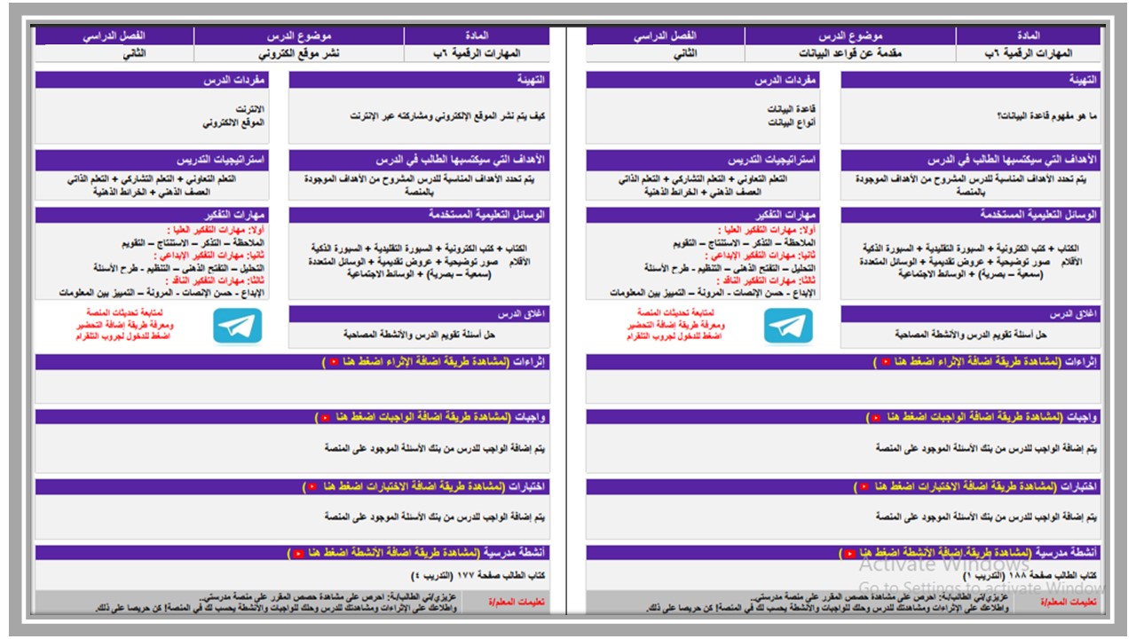 تحضير منصة مدرستي الرقمية الصف السادس الابتدائي الفصل الثاني 