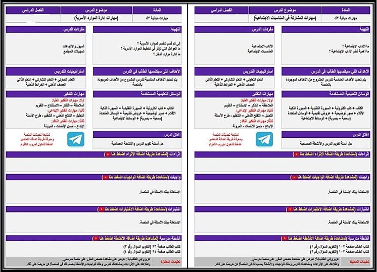 تحضير منصة مدرستي حياتية ثالث التعليم المستمر الفصل الثاني