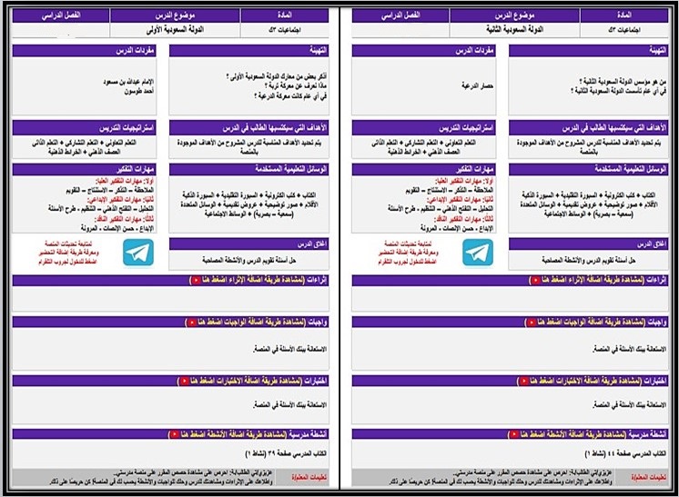 تحضير منصة مدرستي مادة اجتماعيات ثالث التعليم المستمر الفصل الثاني