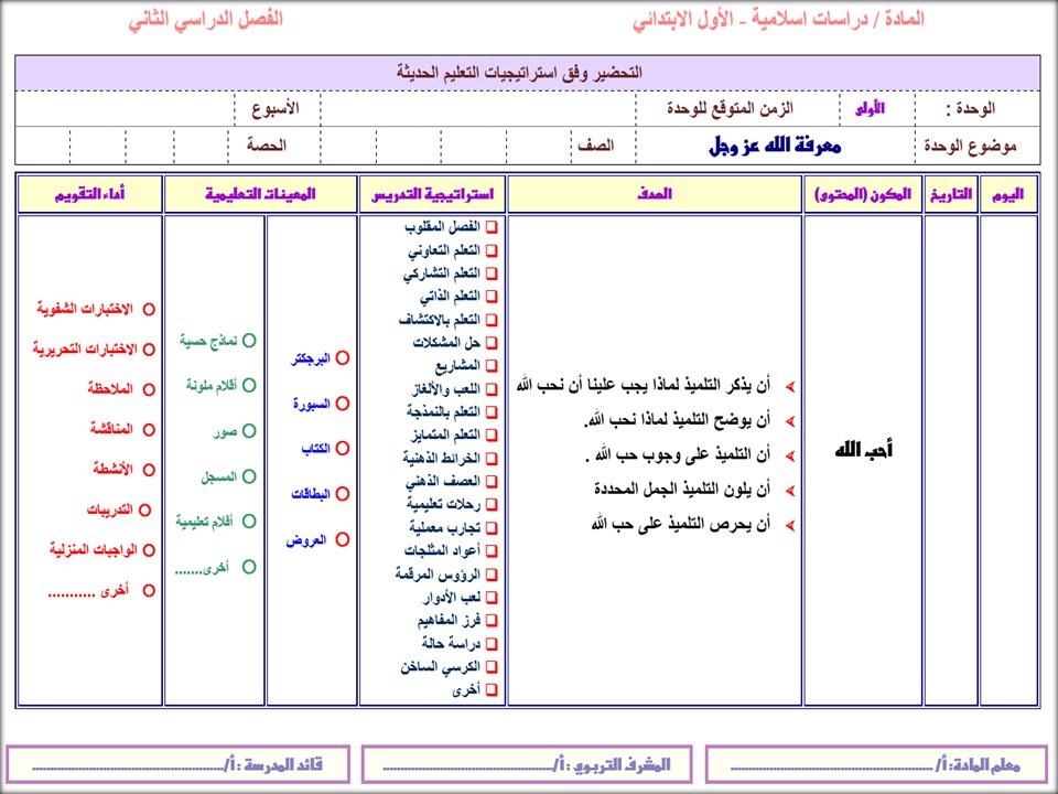 توزيع دراسات اسلامية اول ابتدائي ف2 الفصل الدراسي الثاني